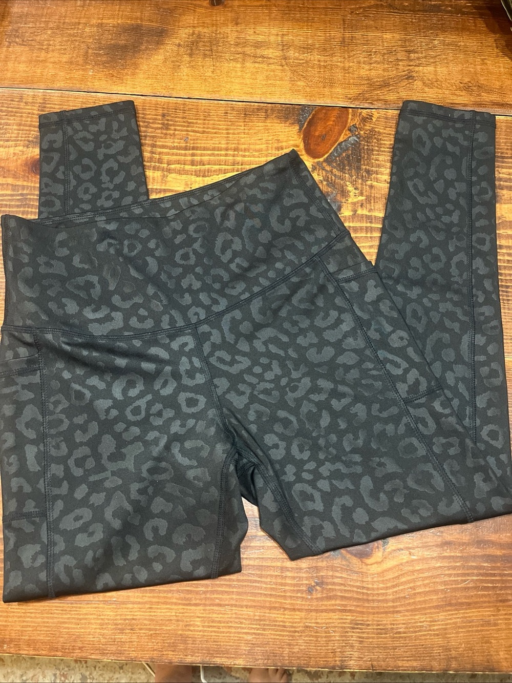 LegEnd Womens Black Leopard Print High Waist Leggings Mesh Pockets Med